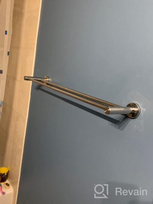 img 1 attached to IMomwee Gold Brush Finished SUS304 Stainless Steel Adjustable 16-27.6 Inch Towel Bar With Hooks For Bathroom Kitchen Washroom - 1" Diameter Wall Mount Rod review by Bobby Inappropriate