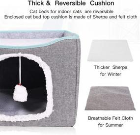 img 1 attached to 🐱 Foldable Cat Cube Bed with Removable Sisal Rope Scratcher and Fluffy Ball Toy - Indoor Cat House Kitten Shelter with Cozy Plush Bed for Kitty Play