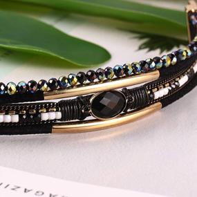 img 1 attached to Shine In Style: Leather Wrap Bracelets With Crystal Beads And Stone Charms For Fashionable Women