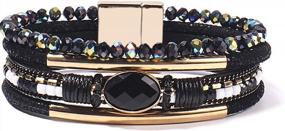img 4 attached to Shine In Style: Leather Wrap Bracelets With Crystal Beads And Stone Charms For Fashionable Women