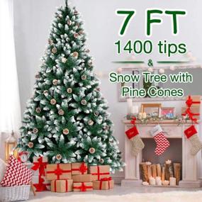 img 4 attached to OurWarm 7FT Artificial Christmas Tree, Snow Flocked Christmas Tree With Pine Cones Xmas Pine Tree For Indoor Outdoor Holiday Decorations With Foldable Metal Stand, 1400 Branch Tips