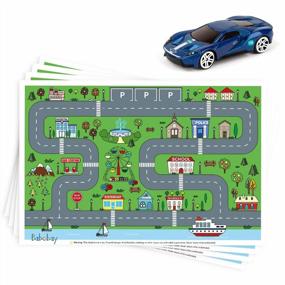 img 4 attached to 40 Pack Disposable Stick-On Placemats For Baby & Kids With Car Toy - 12" X 18" Roadmap Design Table Mats