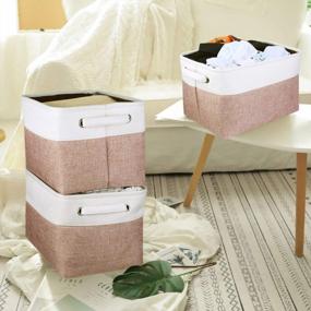 img 3 attached to Organize With Style: Awekris Collapsible Storage Bins With Cotton Handles (Pink, 3 Pack)