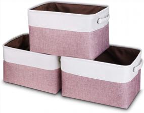 img 4 attached to Organize With Style: Awekris Collapsible Storage Bins With Cotton Handles (Pink, 3 Pack)