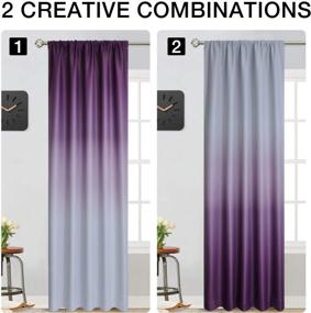 img 2 attached to Yakamok Rod Pocket Ombre Room Darkening Curtains For Bedroom, Light Blocking Gradient Purple And Greyish White Thermal Insulated Curtains Drapes For Living Room(2 Panels, 52X84 Inches)