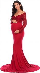img 3 attached to Stylish & Chic Cross-Front Maternity Lace Gown With Long Sleeves, V-Neck, And Perfect For Baby Shower Photography - ZIUMUDY
