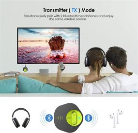 img 2 attached to 🔌 2-in-1 Bluetooth 5.0 Transmitter and Receiver for TV, IKOS Wireless Audio Adapter with Dual Headphone Support, AUX RCA Jack for Airplanes, Boats, Gym, PC, AirPods, Speaker, Home Stereo System