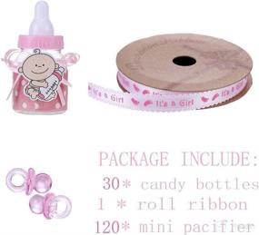 img 3 attached to 🍼 WeddParty Baby Shower Party Favors: 30 Pack Candy Bottles with 10 Yards Ribbon and 120 Pack Acrylic Mini Pacifiers - Pink C, 30