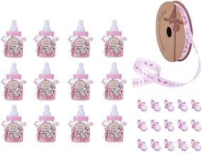 img 4 attached to 🍼 WeddParty Baby Shower Party Favors: 30 Pack Candy Bottles with 10 Yards Ribbon and 120 Pack Acrylic Mini Pacifiers - Pink C, 30