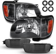 🚗 polly wales 2001-2004 tacoma headlight assembly - enhance your tacoma's look with black housing, clear lens, and amber reflector headlamps - left and right headlight replacement for 01-04 tacoma логотип