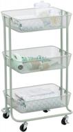 portable rolling storage cart with 3 tiers and 4 rotating wheels for bathroom, kitchen, craft room, laundry room, and playroom - stylish mint green design by mdesign logo