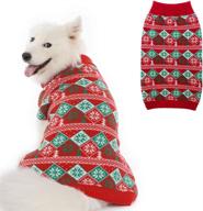 warm and stylish pawchie red new year rhombus and snowflake dog 🐾 sweater: cozy winter knitted turtleneck pet sweaters for small, medium, and large dogs логотип