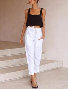 img 3 attached to Tanming Women'S Casual Linen Tapered Pants Trousers With Elastic Waist And Drawstring