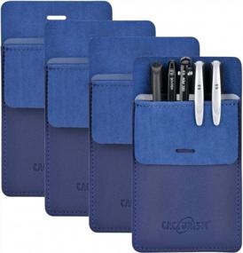 img 4 attached to 4 Pack Premium PU Leather Men Women Pen Holder Pouch Pocket Organizer For Shirts, Lab Coats, Pants - Multi-Purpose Pencils Ruler Tools Pocket Protector Cacturism (Blue 4 Pcs)