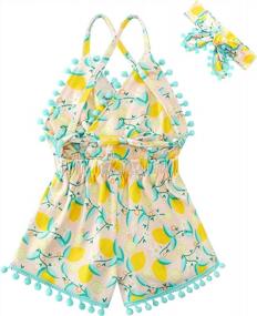 img 3 attached to Adorable Backless Romper Bodysuit Set With Tassel Detail For Baby Girls - Includes Matching Headband