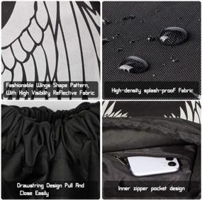 img 3 attached to Светоотражающий рюкзак Angel Wings Drawstring с карманом на молнии - черный 13X16 дюймов, безопасная спортивная спортивная сумка для мальчиков, девочек, мужчин или женщин - отличная идея для подарка