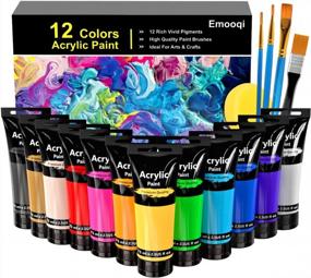 img 4 attached to Emooqi Acrylic Paint Set - 12 Vivid Colors (2.54 Oz/75Ml) With 3 Brushes, Non Toxic & Non Fading Art Supplies For Canvas Painting, Ideal For Painters Of All Ages!