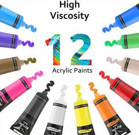 img 3 attached to Emooqi Acrylic Paint Set - 12 Vivid Colors (2.54 Oz/75Ml) With 3 Brushes, Non Toxic & Non Fading Art Supplies For Canvas Painting, Ideal For Painters Of All Ages!