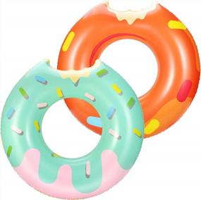 img 4 attached to Надувные круги для плавания HeySplash, 2 шт. - веселые пляжные плавки для детей и взрослых - милые узоры для летнего плавания и водных развлечений