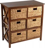 ehemco 3 tier x-side end storage cabinet with 6 wicker baskets, walnut logo