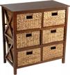 ehemco 3 tier x-side end storage cabinet with 6 wicker baskets, walnut logo