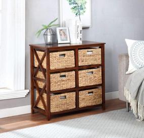 img 3 attached to EHemco 3 Tier X-Side End Storage Cabinet With 6 Wicker Baskets, Walnut