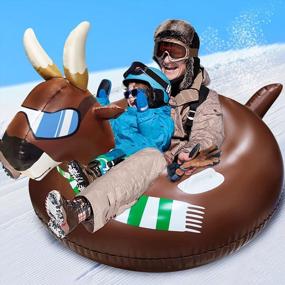 img 4 attached to Gigantic 57-Inch Inflatable Bull Snow Tube For Kids And Adults - 0.6Mm Heavy-Duty Thickness And 2 Reinforced Handles, Durable 2-Layer Bottom - Perfect For Winter Sledding And River Rides