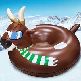 img 3 attached to Gigantic 57-Inch Inflatable Bull Snow Tube For Kids And Adults - 0.6Mm Heavy-Duty Thickness And 2 Reinforced Handles, Durable 2-Layer Bottom - Perfect For Winter Sledding And River Rides