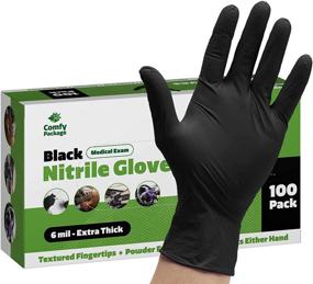 img 4 attached to 🧤 6 Mil Extra Strength Latex-Free and Powder-Free Black Nitrile Gloves with Textured Fingertips - Disposable
