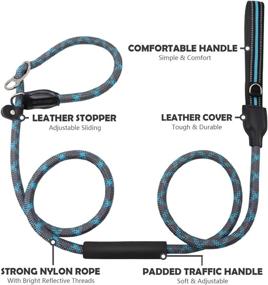 img 3 attached to PIPETPET Slip Lead Dog Leash: Anti-Choking, Padded Traffic Handles 6 FT - Heavy Duty Nylon Rope Leash for Large, Medium Dogs - Training & Walking (Blue Grey)