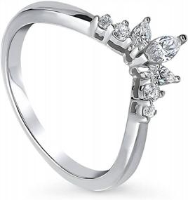 img 4 attached to Sterling Silver Flower Wedding Rings With Cubic Zirconia CZ 7-Stone Curved Band For Women - Rhodium Plated, Available In Size 4-10 By BERRICLE