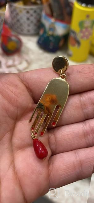 img 1 attached to 💧 Red Teardrop Brass Hand Dangle Earrings review by Dwayne Quarles