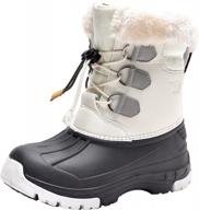 quseek kids winter snow boots - waterproof insulated fur warm non slip outdoor mid calf duck boots (black, little kid/big kid size 10-5.5) logo