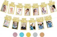 capture memories with partyhooman baby's first birthday photo banner - gold frame, monthly milestones for girls логотип
