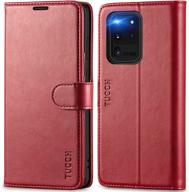 tucch galaxy s20 ultra wallet case, magnetic kickstand [rfid blocking] card slot pu leather protective flip cover with [tpu shockproof inner case] compatible with galaxy s20 ultra -dark red logo