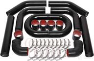 🔧 8-piece universal black aluminum intercooler piping kit with 3 inch u-pipe, t-bolt clamps, and black coupler logo