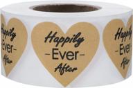 hybsk heart happily ever after stickers kraft paper roll - 1.5 inch, 500 labels for perfect finishing touch logo
