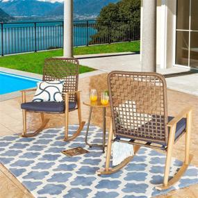 img 1 attached to 3Pc Outdoor Rocking Chair Bistro Set With Coffee Table - PatioFestival Wood Grain Finish All Weather Frame Conversation Set (Blue)