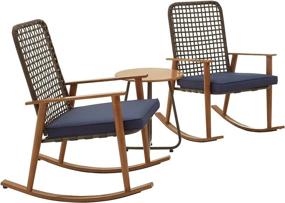 img 4 attached to 3Pc Outdoor Rocking Chair Bistro Set With Coffee Table - PatioFestival Wood Grain Finish All Weather Frame Conversation Set (Blue)