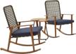 3pc outdoor rocking chair bistro set with coffee table - patiofestival wood grain finish all weather frame conversation set (blue) logo