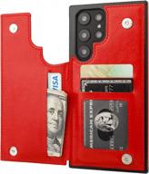 protect your samsung galaxy s22 ultra with onetop's red wallet case: with card holder, kickstand, shockproof cover, and more! logo