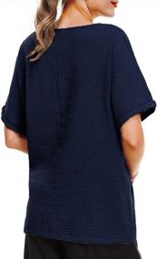 img 2 attached to Soojun Women'S Cotton Linen Round Collar Boxy Blouse Patchwork Top