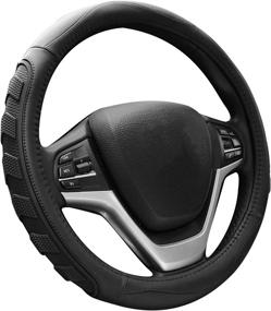 img 1 attached to 🚗 Black PU Leather Car Steering Wheel Cover, Universal 15 inch Fit for Car Truck SUV, Breathable Anti Slip Auto Steering Wheel Covers for Men and Women