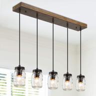 rustic mason jar chandelier, 5-light hanging pendant lighting fixture with faux wood finish for farmhouse dining room or kitchen island, brown logo