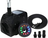 🌊 topbry 400 gph submersible fountain pump: ultra quiet, 12 led colorful lights, 3 nozzles, 6ft power cord - ideal for fish tank, pond, aquarium, statuary, hydroponics логотип