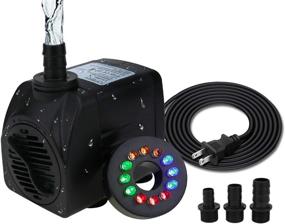 img 4 attached to 🌊 TOPBRY 400 GPH Submersible Fountain Pump: Ultra Quiet, 12 LED Colorful Lights, 3 Nozzles, 6ft Power Cord - Ideal for Fish Tank, Pond, Aquarium, Statuary, Hydroponics