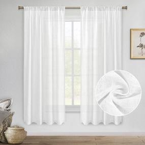 img 4 attached to Dress Up Your Living Space With DWCN'S White Faux Linen Sheer Curtains - Set Of 2 Curtains Perfect For Bedroom Or Living Room, 52 X 63 Inch Length