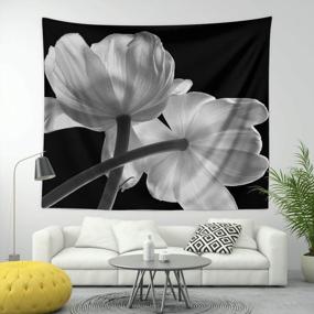 img 3 attached to 🌸 BROSHAN Elegant Flower Art Tapestry: Black and White Modern Wall Hanging for Bedroom and Living Room Decor, 52 x 60