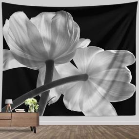 img 4 attached to 🌸 BROSHAN Elegant Flower Art Tapestry: Black and White Modern Wall Hanging for Bedroom and Living Room Decor, 52 x 60