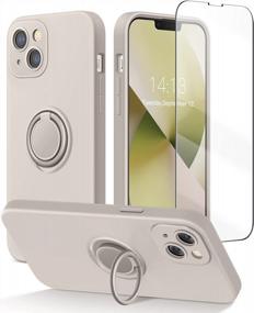 img 4 attached to MOBOSI IPhone 13 Силиконовый чехол с кольцевой подставкой, [улучшенная защита камеры] с защитной пленкой для экрана, мягкая хлопковая подкладка Противоударный защитный чехол для всего тела для iPhone 13 6,1 дюйма, камень